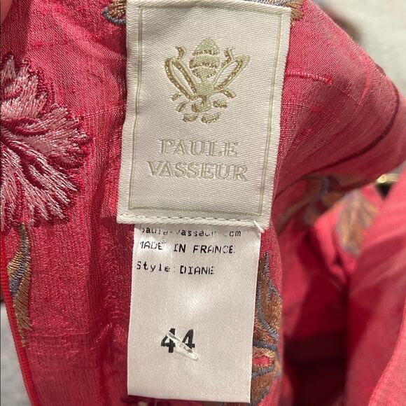 Paule Vasseur Made in France Pink 100% Silk Floral Blazer Dress Set Size 12 - Picture 13 of 16